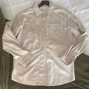 American Tall Women’s Cream Leatherette Shacket